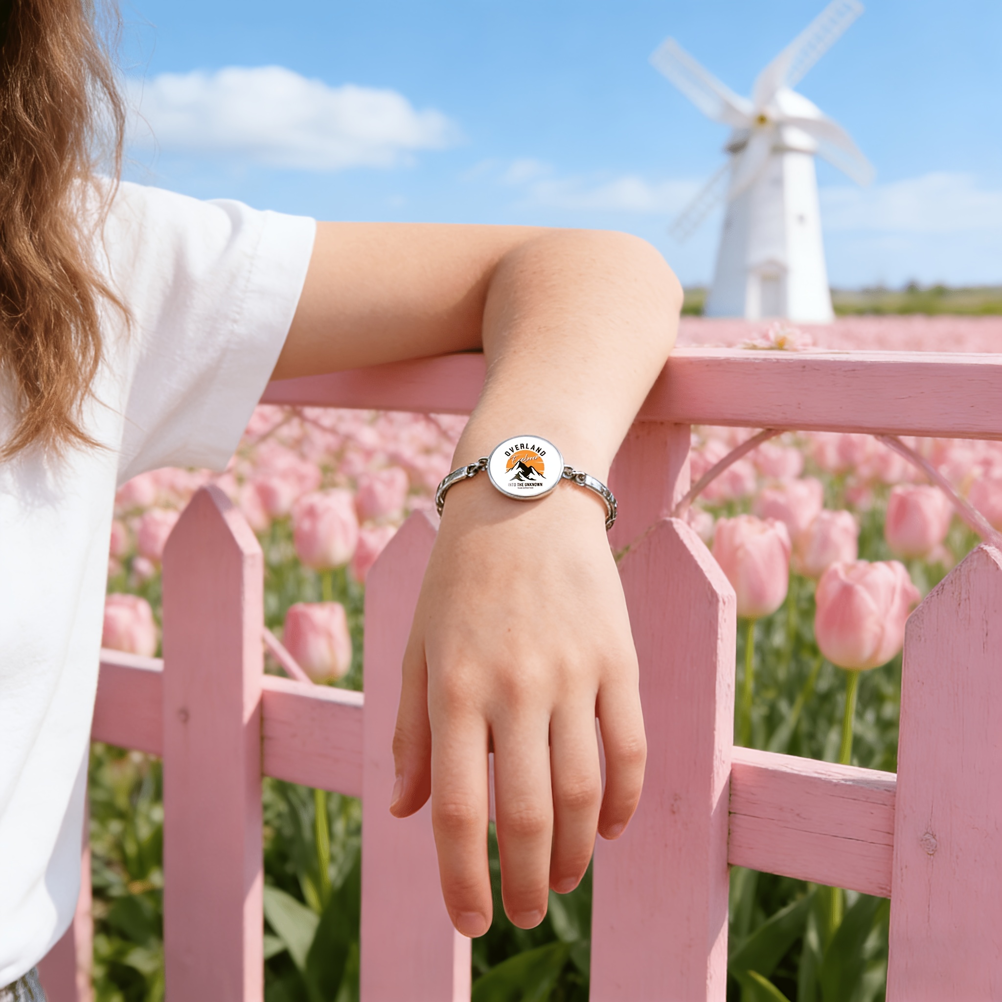 Women's Adjustable Open Bangle with Orange Sunset Peak Design